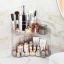 Asayuee 2-Tier Corner Bathroom Counter Organizer with Top Toothbrush Holders,Large Makeup Organizer Countertop with Brush Holder,Skincare Organizers Corner,Exquisite Vanity Organizer(Clear, 2 Tier)