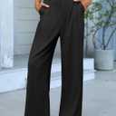 ANRABESS Women Wide Leg Pants Stretchy Work Dress Pants Waffle Knit Business Casual Pull on Palazzo Slacks Trousers Outfits Black Medium (Black, M)