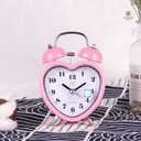 SHISEDECO 3 Inches Cute Twin Bell Loud Alarm Clock Silent Analog Quartz Nightlight Tableclock Battery Operated for Kids, Seniors, Heavy Sleepers, Decorations for Bedroom, Living Room (Pink)