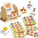 Montessori Learning and Educational Toys Gifts for Kids 3 4 5 Years, Wooden Reading Blocks Toys, Learning Activities for Preschool Kindergarten, Turning Rotating Matching Flash Card Games