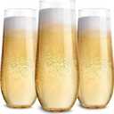 Stock Your Home Plastic Champagne Flutes Disposable, Unbreakable Stemless Mimosa Glasses Bulk for Brunch, Clear Cocktail Cups for Parties, Wine, Wedding Toast, Bridal Shower, 9 Ounce (12 Pack)