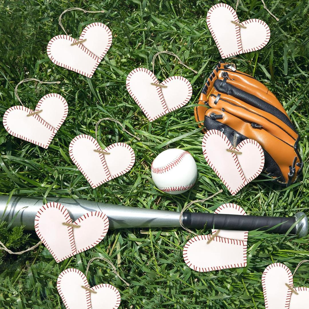 6 Pcs Valentine's Day Baseball Decorations Leather Heart Baseball Hanging Ornament Sports Gift for Valentines Sports Theme Party Baby Shower Birthday Favors Women Men