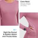 Loovoo Thermal Shirts for Women Long Sleeve Workout Tops Crewneck Fleece Base Layer Running Athletic Tee with Zipper Pocket (Small, 1-grey Pink)