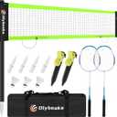 12ft Badminton Net Set for Backyard Beach with Durable Anti-Sagging Net, Heavy Duty Poles, 2 Aluminum Badminton Rackets, 3 Shuttlecocks, Carry Bag - Easy Setup & High Stable (Black)