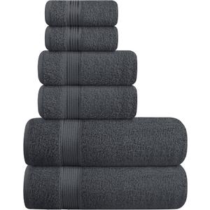 Elvana Home Ultra Soft 6 Pack Cotton Towel Set, Contains 2 Bath Towels 28x55 inch, 2 Hand Towels 16x24 inch & 2 Wash Coths 12x12 inch, Ideal Everyday use, Compact & Lightweight - Charcoal Grey