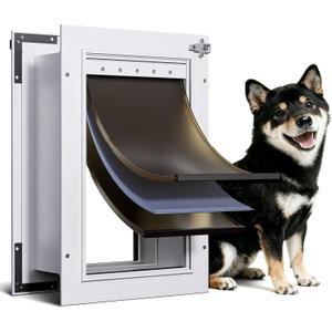 3-Flap Dog Door Wall Mount, Medium All Aluminum Alloy Doggy Doggie Door, Pet Door for Dogs with 2 Locks, Insulation Layer, 2 Magnetic Flaps, Closing Panel, Pets Up to 45 LB