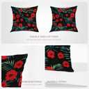 Black Flower Palm Leaves Throw Pillow Covers,Red Ethnic Style Cushion Cover Digital Blended Hidden Zipperl Decorative Pillowcases for Hair Skin Square 18X18 in 2 Pcs
