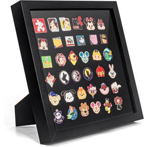 Enamel Pin Display Frame, 11x11 Shadow Box for Wall and Tabletop Display, Pin Collection Display, Pin Holder, Black