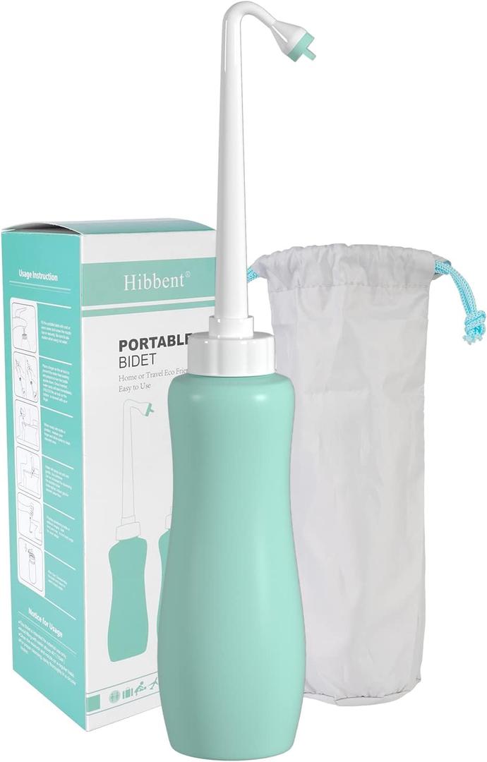 Portable Bidet for Toilet, Bidet Attachment,Handheld Personal Travel Bidet Parts 650ml Extra Long Pointed Nozzle Spray for Childbirth, Personal Hygiene, Outdoor, Camping with Travel Bag- 22oz/ Green