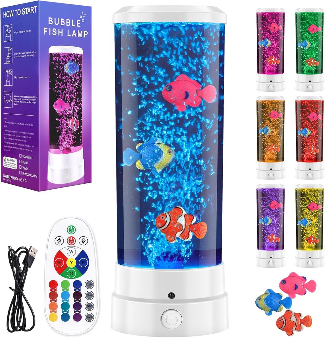 Sensory Fish Lamp with 16 RGB Colors, Silent Operation, Soft Lighting, and Remote Control. A Creative Gift for Children, Classmates, Friends, Lover, and Family (White)