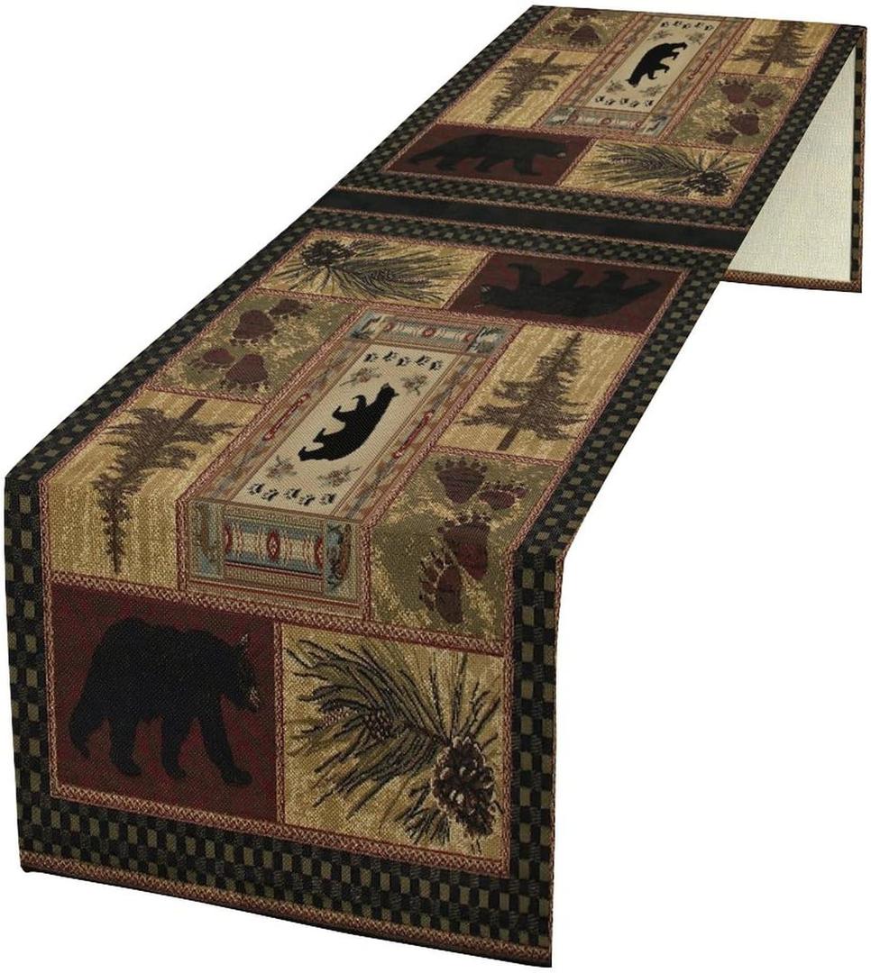 Rustic Bear Table Runner Retro Pine Cabin Farmhouse Style Home Kitchen Table Decoration 13 "X70