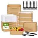 50-Pack 19oz Disposable Kraft Paper Bowls with Lids and Forks, Disposable Meal Prep Containers Bowls Disposable Food Prep Container with Lids, Freezer and Microwave Safe for Hot Soup Cold Food Takeout