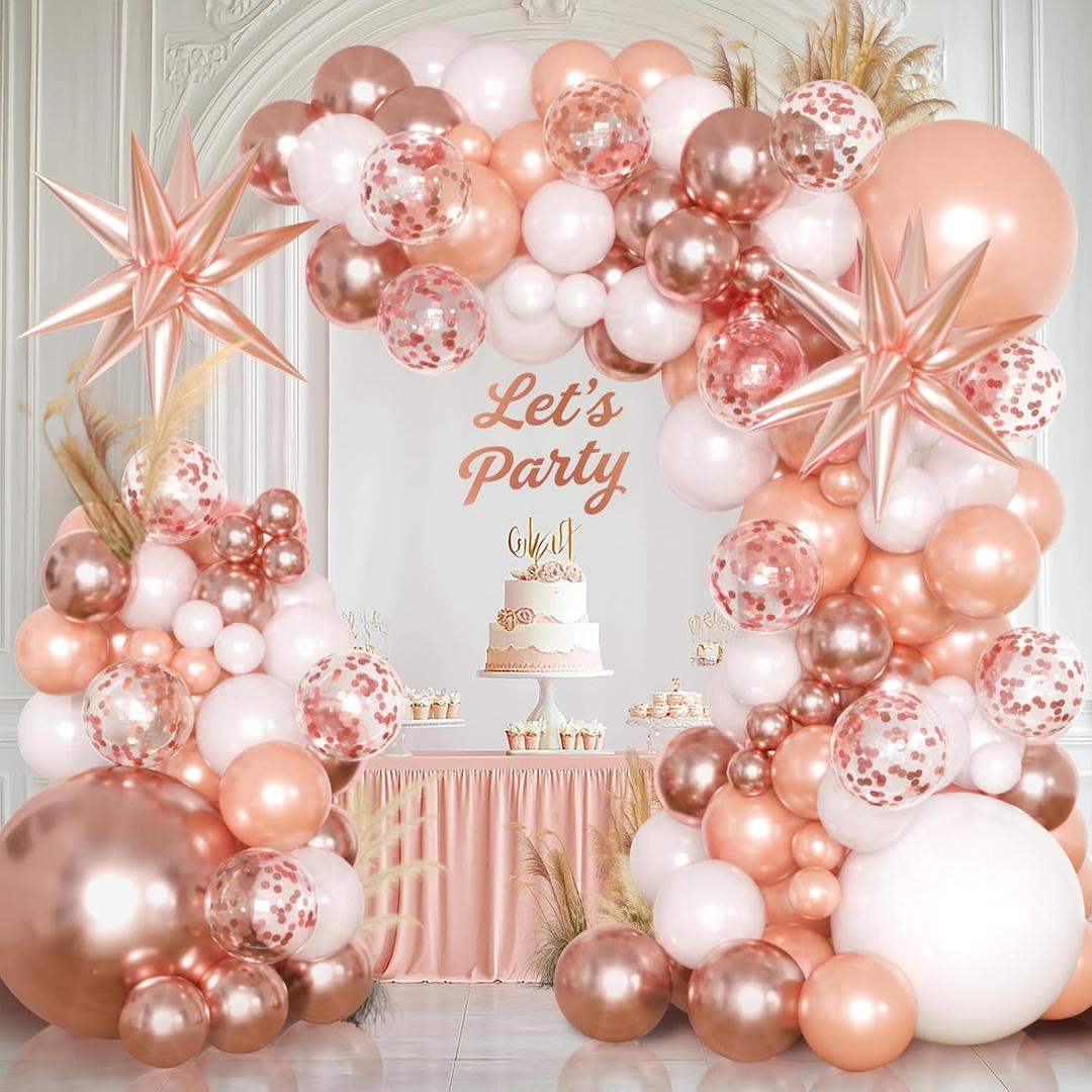 Rose Gold Balloon Arch Kit Garland, Rose Gold Birthday Decorations for Women Girls Birthday Baby Shower Bridal Shower Bachelorette Wedding Party Decorations