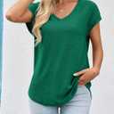 Imily Bela Womens V Neck T-Shirt Summer Cap Sleeve Dressy Casual Tops Eyelet Embroidered Fashion Tees (Green, S)