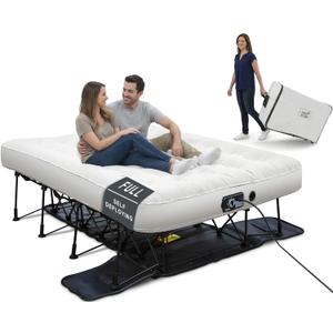 Ivation EZ-Bed (Full) Inflatable Air Mattress with Frame & Built-in Pump - 3 Min Self Inflate/Deflate - Raised Blow up Bed with Legs, Auto Shut Off, Premium Coil Design, Wheeled Portable Case