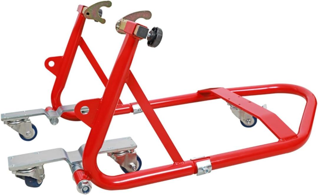 Jack Boss Motorcycle Stand Rear Combo Wheel Lift Stand, 750LBS Capacity Swingarm Paddock Stand for Sport, with 360 Swivel Caster Red