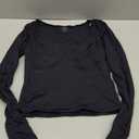 QINSEN Women's Long Sleeve V Neck T Shirts Double Lined Crop Top Seamed Cup Going Out Tops (Medium, Black)