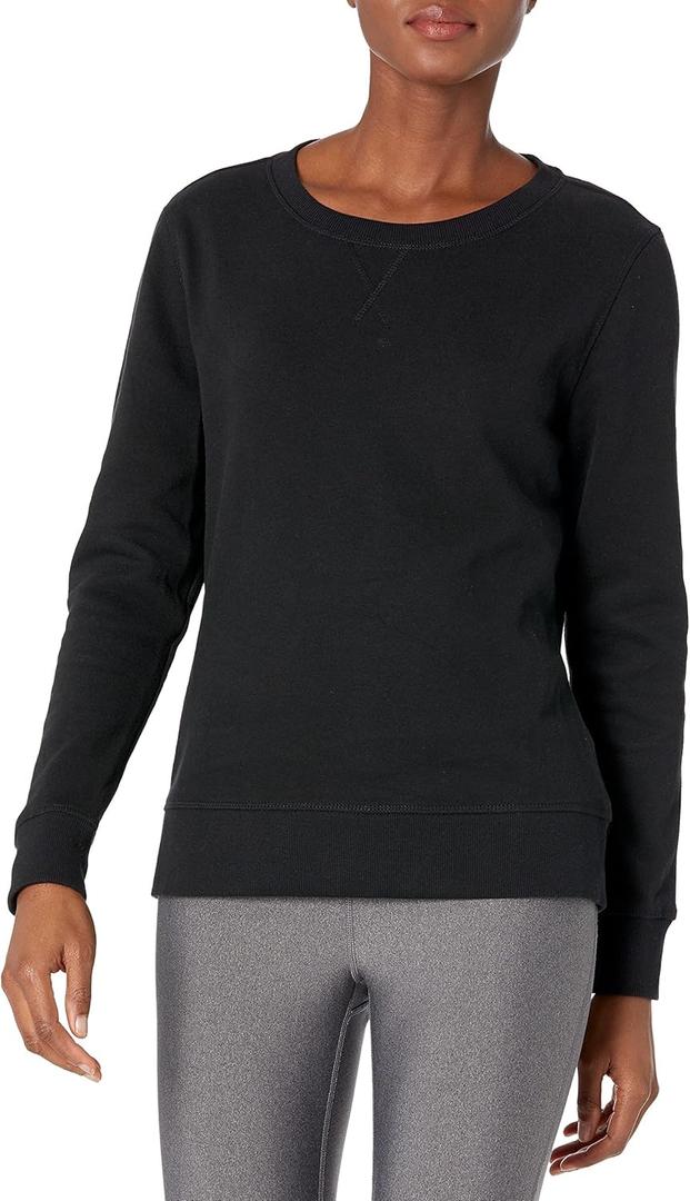 Amazon Essentials Women's French Terry Fleece Crewneck Pullover Sweatshirt (Black Heather) S 