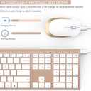 Wireless Keyboard and Mouse, Vssoplor Rechargeable Quiet Full-Size Keyboard and Mouse Combo Set Ultra Slim Design for Laptop, PC, Notebook, Desktop-White and Gold