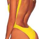 Viottiset Women's Cutout High Cut One Piece Thong Swimsuit Bikini Monokini Bandage (Yellow, XL)