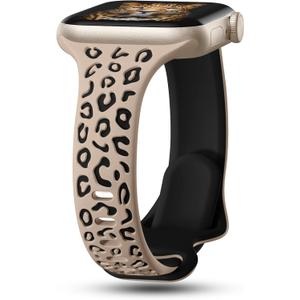CreateGreat Slim Leopard Engraved Bands Compatible with Apple Watch Band 41mm 40mm 38mm 49mm 46mm 45mm 44mm 42mm Women, Cheetah Silicone Strap for iWatch Series 10 9 8 7 6 5 4 3 2 1,Ultra,SE (Nude Tan MT & Black)
