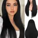 FAVE 26 Inches Black Wigs Straight Black Wig for Women Synthetic Long Black Wig Middle Part Cosplay wig for Party &Halloween Costume&Daily Use