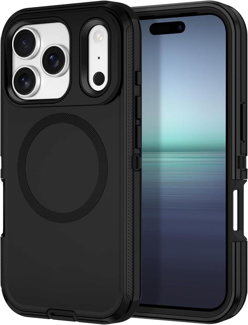 I-HONVA for iPhone 17 Pro Max Case [Compatible with MagSafe] Shockproof 3-Layer Full Body Protection [Without Screen Protector] Rugged Heavy Duty Cover Case for Apple iPhone 17 Pro Max,Black