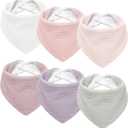 Susurration Muslin Baby Drool Bibs 6Pack Soft Triangular Adjustable Baby Bandana Bibs for Unisex Baby Girls & Boys (Pink)