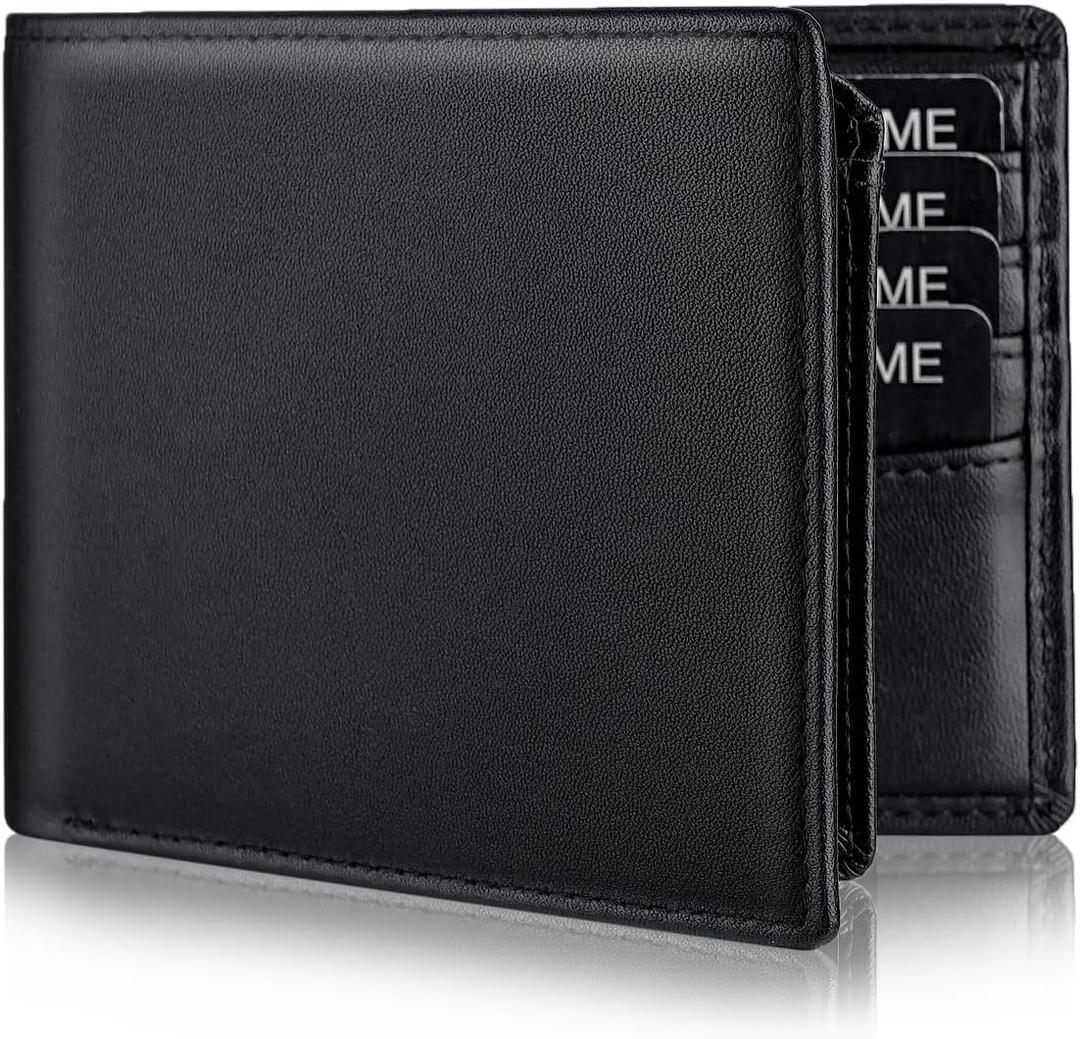 Genuine Leather Wallet for Men Bifold RFID Blocking Wallets with 12 Card Slots, 2ID Window & 2 Cash Pocket - Includes Gift Box (Black)