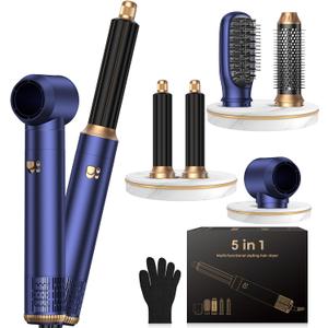 5 in 1 Hair Dryer Brush Set,Professional Negative Ionic Hot Air Styler, Air Curling Wrap Styler,Detachable Blow Dryer Brush With Auto Wrap Curlers,Hair Styling Tools For Straight/Curl/Drying/Smoothing