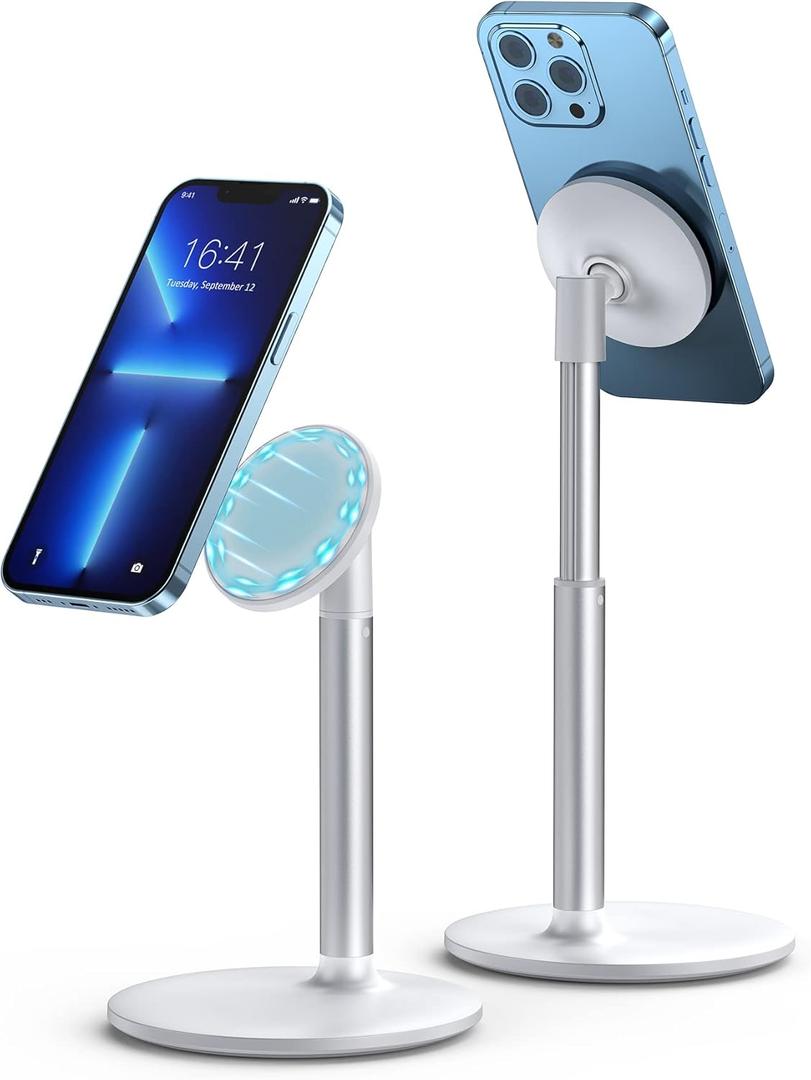 Magnetic Desk Phone Stand for iPhone 17/16/15/14/13/12 - Phone Holder Dock with 360Rotation, Height&Tilt Adjustable for Office/Home Compatible with iPhone Air/Mini/Plus/Pro/Pro Max,Mag-Safe