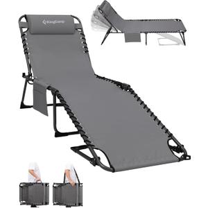 KingCamp Lounge Chair Outdoor,400LBS Tanning Chairs for Outside,Adjustable 5-Position Patio Lounge Chair Sunbathing Chase Lounge Chair Outdoor for Outside Beach Patio Sun Bathing Pool Backyard