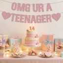 OMG UR A TEENAGER Banner, Pre-Strung 13th Birthday Decorations for Girls Glitter Rose Gold Teen Birthday Banner for 13 Year Old Party Favors Supplies