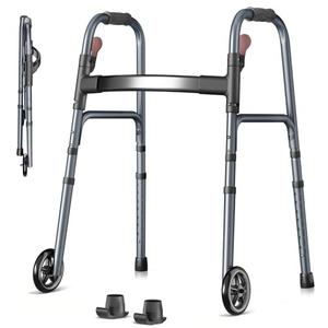 Folding Walker for Seniors, Rolling Walker with 8 Height Adjustments, One-Hand Folding, 300lbs Capacity, Lightweight Aluminum Front Wheel Walker for Elderly Adults and Handicap