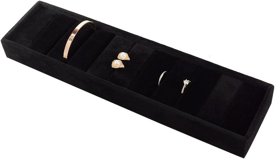 PH PandaHall Velvet Jewelry Display Tray, 10 Slots Black Bangle Tray Ring Cufflink Organizer Bracelet Showcase Padded Jewelry Tray for Dresser Home Storage Retail Show Exhibition, 13.4x3.4 inch