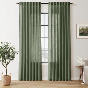 Nanspring Olive Green Linen Curtains 84 Inches Long 2 Panels for Living Room Semi Sheer Bedroom Linen Back Tab Light Filtering Loden Moss Green Farmhouse Boho Drapes 84 Inch Length Loden W50 x L84