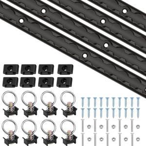 L Track, L Track Tie Down Rails Kit 2 Pack, 48" (4ft) Black Aluminum L Track Rails with 4 O-Ring & Mounting Screws, Heavy Duty L Track System for Truck Bed, Trailer, ATV, UTV & Cargo Management