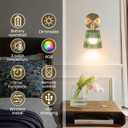 Battery Operated Wall Sconce,Vintage Battery Wall Light With Remote Dimmable Wireless Wall Sconces With Glass Lampshade Rechargeable, Led Wall Lamp Fixtures For Bedroom, Living Room (Stripe Green)