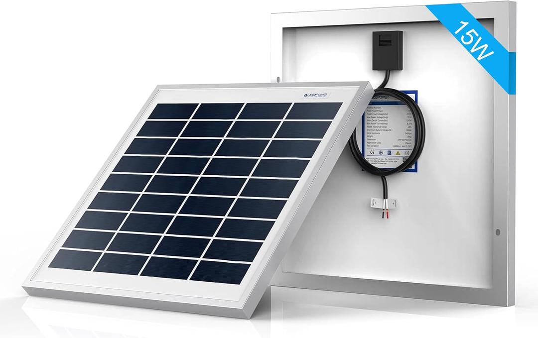 ACOPOWER 15 Watt Small Solar Panel, 15W 12V Single Solar Panel High Efficiency Polycrystalline Module for Battery Charging, Security Camera, Automatic Gate, Chicken Coop, Boat, Off-Grid Applications | 15W polycrystalline solar panel for 12V battery charging, ideal for security cameras, gates, boats and small off-grid systems