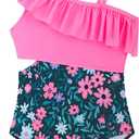 Alakuoti Girls One Piece Swimsuits Cutout Ruffle Bathing Suit Quick Dry Beach Swimwear with Adjustable Strap 14Years (Pink)