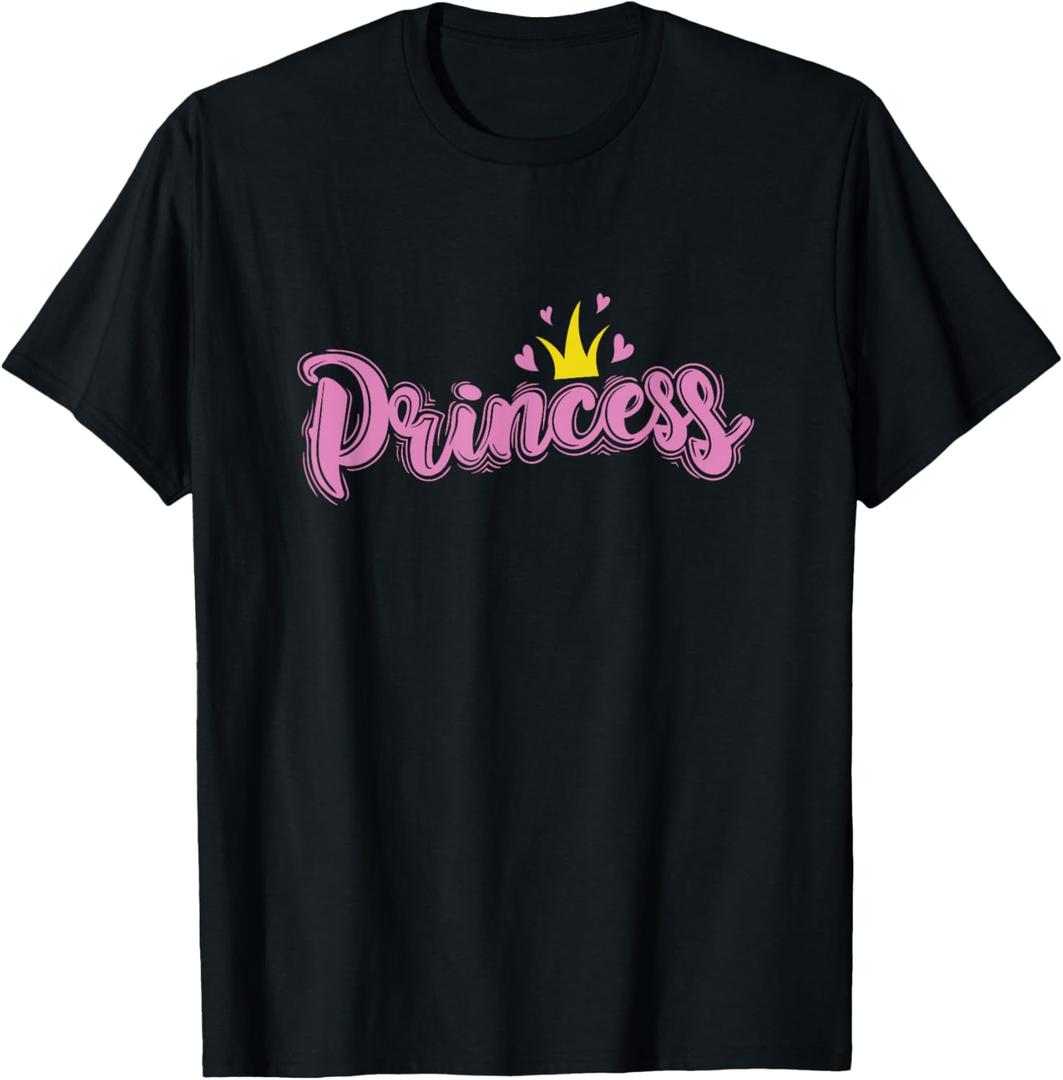 Princess with Crown and Heart Girl T-Shirt, L