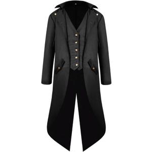 SIAEAMRG Renaissance Steampunk Tailcoat Halloween Costumes for Men, Retro Pirate Victorian Gothic Medieval Jacket (Medium, Black)