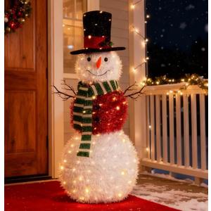4Ft Outdoor Snowman Lighted for Christmas Yard/Lawn, 150 Lights Foldable Pop-Up Christmas Snowman Waterproof Battery Operated Xmas Decoration Prelit Holiday Porch Ornaments for Indoor/Outdoor
