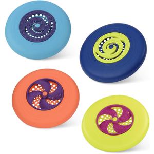 B. toys  Flying Disc Set  4 Colorful Flying Discs  Outdoor Sports & Games for Kids  Disc Set for Backyard, Park, Beach  Ages 4+  Disc-Oh!