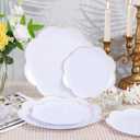 LIYH 100 Pcs White Plastic Plates with Gold Rim - Scalloped Plastic Disposable Plates Includes Dessert & Dinner Plate Heavy Duty Tableware Dishes for Birthday Party 50 Guests