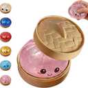 Glitter Dumpling,Colorful Dumpling Squishes Stress Balls with Steamer,Glitter Dumplings Squishies Box,Soft Squeeze Decompression Dough for Anxiety Relief Easter Basket Stuffers (Light Pink)