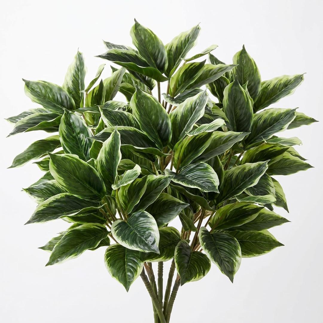 Hotop 6 Pack Variegated Hosta Artificial Plant for Summer Outdoor Decoration, 15.8" Faux Green Dieffenbachia Plant Greenery Aesthetic House Plants Outdoor Shrubs Indoor Office Yard Planter Filler