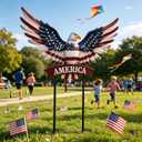 Eagle Patriotic Decor Garden Stakes Decorative Large 35.8in with America Sign, 4th of July Decorations Red White Blue Decor American Flag Memorial Day Decorations Metal Yard Art