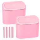NBTEPEM Pink Car Trash Can with Lid - 2 Pack, Mini Auto Garbage Can with 60 Trash Bags, Leakproof Automotive Garbage Container Bin, Multipurpose Organizers and Storage for Car, Home, Office (Pink)