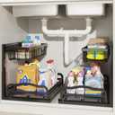 AceMining Under Sink Organizer, 2 Pack Pull-Out Under Cabinet Organizer, 2 Tier Under Sink Storage with Sliding Basket, L-Shaped and Adjustable Height Design for Kitchen and Bathroom